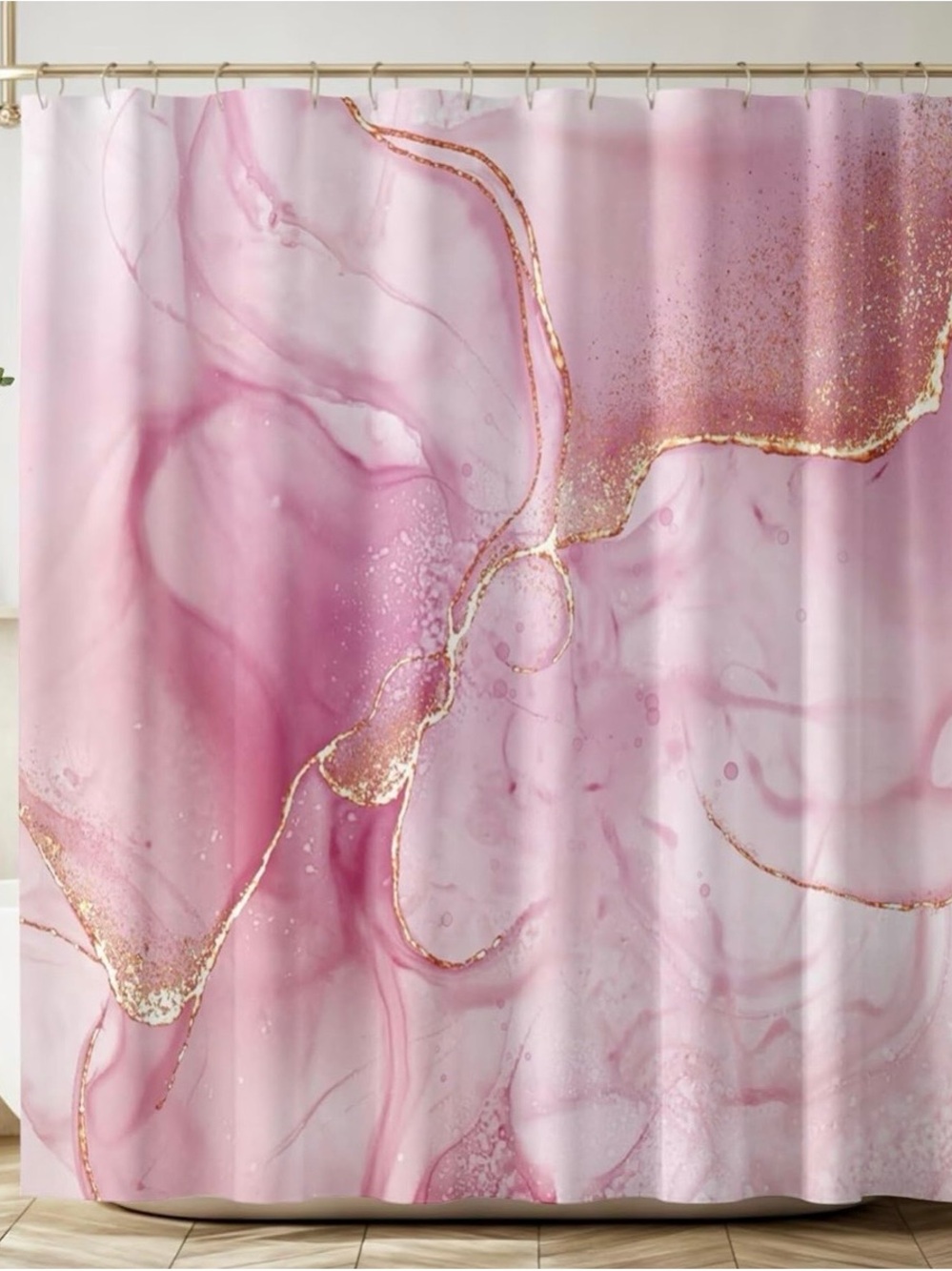 Pink Marble Shower Curtain with Gold Veining